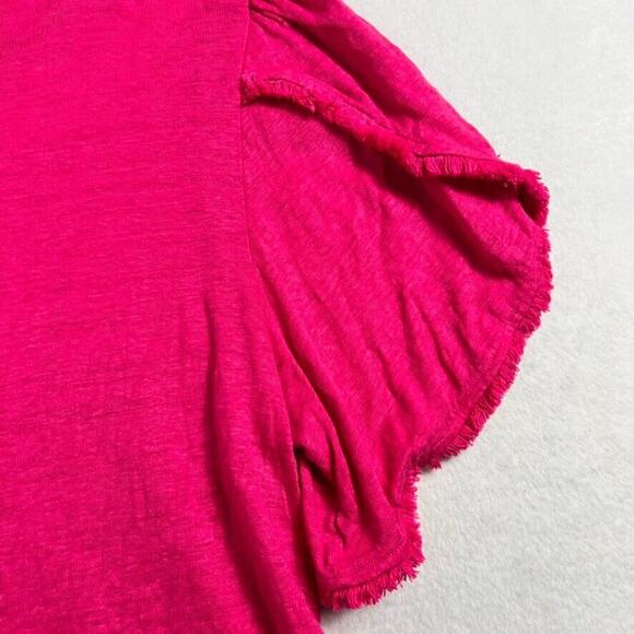 Chicos Tee Womens 3 US XL Pink Linen Knit Top Short Sleeve Pullover Embroidery - Picture 10 of 10